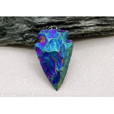 Rainbow Titanium Plated Natural Stone Indian Agates Arrowhead Necklace Pendant