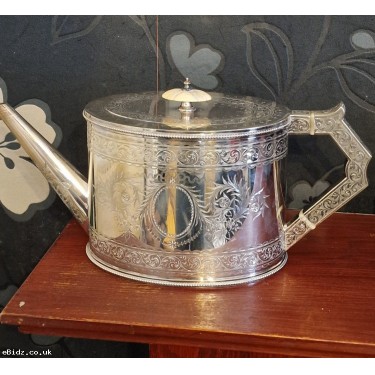 Antique Superb Victorian Engraved Silver Plated Teapot. Maker HB & HS.  A1 epns
