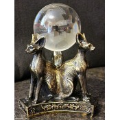 1 x Egyptian Resin Sphinx Bastet Cats Figurine Trio & Crystal Ball
