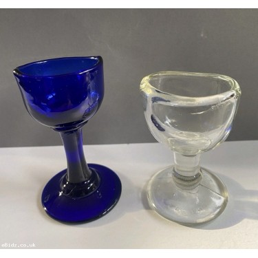 Antique Pair Of Glass Eye Baths Bristol Blue & Clear