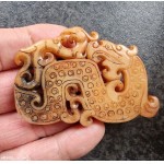 Chinese old natural jade hand-carved statue dragon pendant collectable 2.67 inch